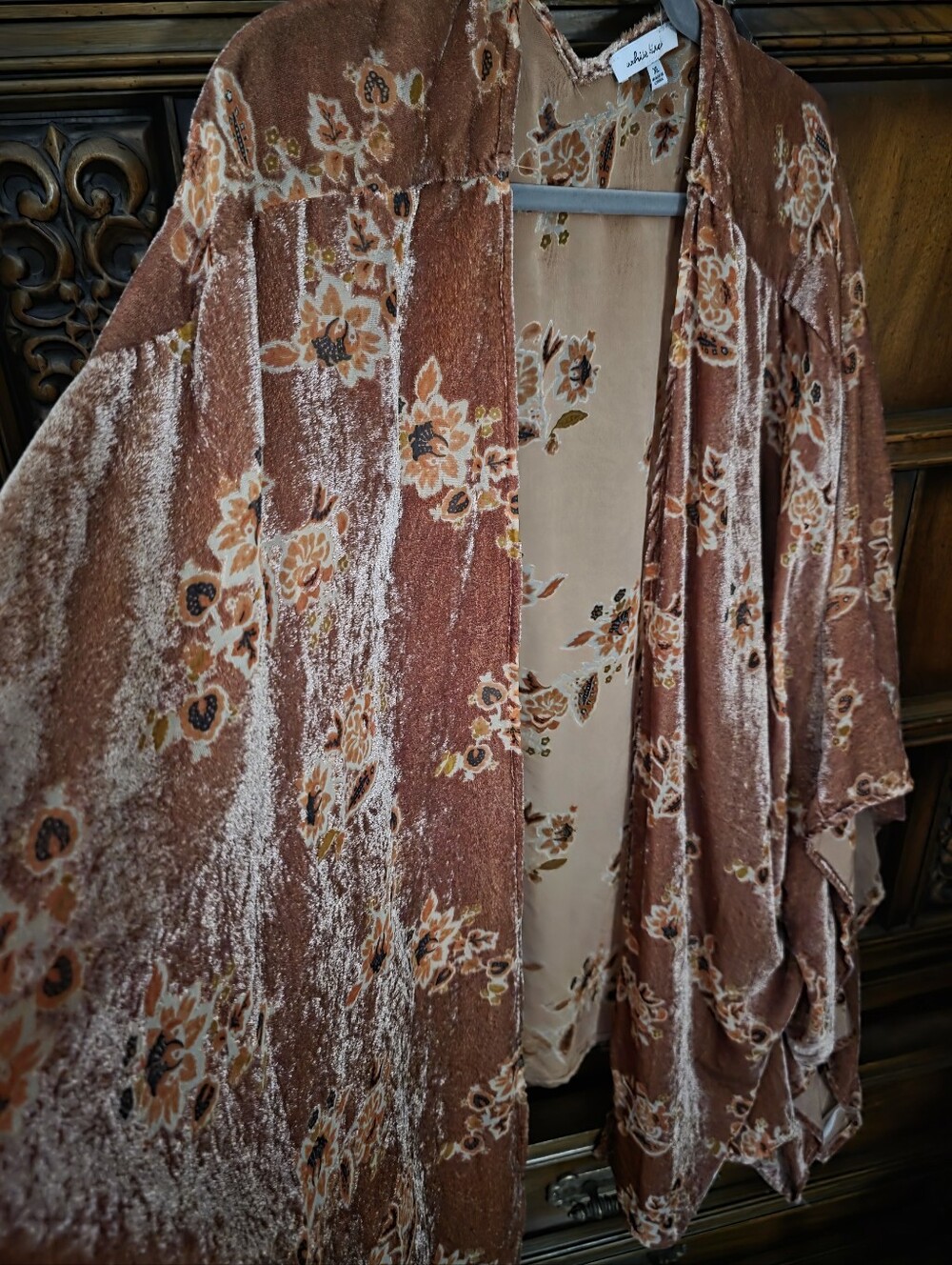 Pretty Mauve Fall Kimono Style Cardigan, Velvet Feel Outer Layer